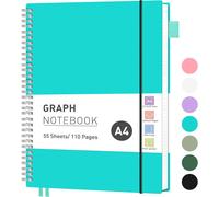 Grand Carnet De Notes À Carreaux Avec Grille Quadrillée 110 Pages, Poche En Pvc, Boucle Pour Stylo, Règle, Marque-Page Pour Femme, Homme, Travail, Bureau, École, 21,5 X 27,9 Cm, Turquoise