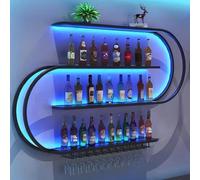 Grand Casier À Bouteilles en Fer avec Lumière LED,Bouteille Muraux Métalique Étagère À Vin Étagères,étagère d'affichage de Bouteilles d'alcool,Range Bouteille pour Cave À Vin,Bar,Maison,Cuisine(Blue l