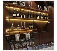 Grand casier à vin en bois massif de 150,1 cm à fixation murale, étagère murale pour bouteilles de liqueur avec lumière LED, 4 niveaux, capacité pour bar, salon, salle à manger, cuisine, café (150 cm)