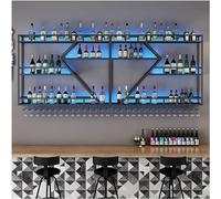 Grand casier à vin mural avec éclairage LED, étagères flottantes en métal avec support pour verres à pied, présentoir à bouteilles multifonction moderne, pour bar, pub, cuisine (dimensions : 240 x 86