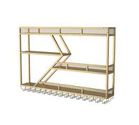 Grand casier à vin mural doré avec lumières LED - Étagère industrielle de bar à vin, support pour verres à vin et rangement pour salle à manger et bar, 119,4 cm design côté droit