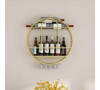 Grand Casier À Vin Mural en Fer, Porte-gobelet Suspendu en Métal, Armoire À Vin Murale, Casier À Vin Rond À 4 Niveaux avec Support À Verres À Vin Suspendu pour La Maison(Gold,70CM)