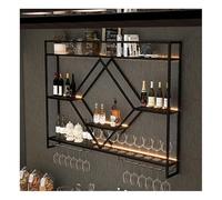 Grand casier à vin robuste avec lumières LED, support mural pour bouteille, verre, étagères flottantes à 3 niveaux, organisateur de rangement pour la décoration de la maison, du bar (noir, 100 x 15 x