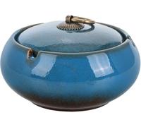 Grand Cendrier Coupe-Vent en Céramique avec Couvercle - Cendrier élégant en Porcelaine pour Fumeurs, Idéal pour La Maison, Le Bureau, La Terrasse Et La Décoration De Table - Design Bleu élégant