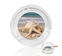 Grand cendrier en verre transparent imprimé coquillages et étoiles de mer, avec autocollants antidérapants, bol à fumer cool pour la maison, le bureau, la voiture, l'intérieur et l'extérieur, cadeau
