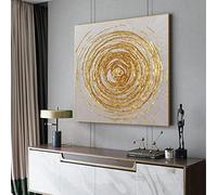 Grand Cercle Doré Peinture sur Toile Abstraite Minimaliste Or Peinture Salon Mur Art Photos pour Décoration Murale 85x85cm/33x33inch Avec Cadre Doré