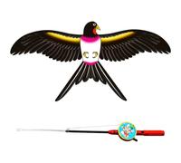 Grand cerf-volant, cerf-volant d'oiseau, canne à pêche vive, ailes battantes dynamiques pour enfants avec tige télescopique de dessin animé pour jeu en plein air sur pelouse, cour, 20 pouces