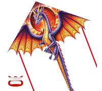 Grand Cerf-Volant Dragon Rouge, Cerf-Volant Monofil Facile à Voler, Longue Queue avec Ligne de 100 m, Idéal pour la Plage, Le Parc et Les Activités de Plein Air, Convient aux Débutants et aux Adultes