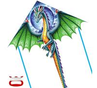 Grand Cerf-Volant Dragon Vert, Cerf-Volant Monofil Facile à Voler, Longue Queue avec Ligne de 100 m, Idéal pour la Plage, Le Parc et Les Activités de Plein Air, Convient aux Débutants et aux Adultes