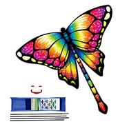 Grand Cerf-Volant Papillon pour Enfant et Adultes, 97,5x133cm, Facile à Voler avec Poignée et 100m Ficelle, Cerfs-Volants Colorés à Longue Queue pour Parc, Plage et Activités de Plei