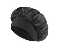 Grand chapeau de couchage for femmes, casquette quotidienne, protection des cheveux, bonnet de bain, unisexe, couleur Pure, Satin, soie, bande élastique à larges bords(Black)