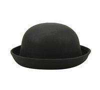 Grand chapeau élégant pour adultes - Chapeau melon Panama à bord enroulable - Chapeau melon rond classique en laine - Chapeau bob moderne, Noir , Taille unique