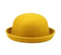 Grand chapeau élégant pour adultes - Chapeau melon Panama à bord enroulable - Chapeau melon rond classique en laine - Chapeau bob moderne, jaune, Taille unique