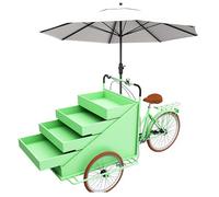 Grand chariot de distribution de tricycle avec parapluie, chariot mobile à chargement frontal, vélo de nourriture, tiroir de rangement de grande capacité, design à corps ouvert