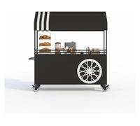 Grand Chariot De Nourriture Portable Avec Auvent Et Roues Verrouillables, Support Collation Extérieur For Vendeur Rue, Marché, Fêtes Événements(Black,140cm)