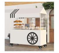 Grand Chariot De Nourriture Portable Avec Auvent Et Roues Verrouillables, Support Collation Extérieur For Vendeur Rue, Marché, Fêtes Événements(White,120cm)