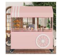 Grand Chariot De Nourriture Portable Avec Auvent Et Roues Verrouillables, Support Collation Extérieur For Vendeur Rue, Marché, Fêtes Événements(Pink,160cm)
