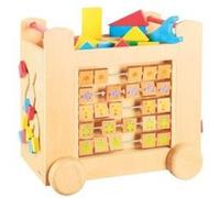 Grand chariot multi activite sur roulettes en bois 39 x 35 x 27 cm (lxlxh) - cube de marche - jouet bebe G