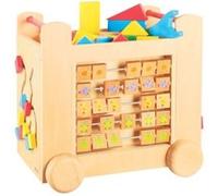Grand chariot multi activite sur roulettes en bois 39 x 35 x 27 cm (lxlxh) - cube de marche - jouet bebe G