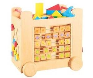 Grand chariot multi activite sur roulettes en bois 39 x 35 x 27 cm (lxlxh) - cube de marche - jouet bebe G