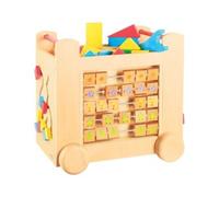 Grand Chariot Multi activite sur roulettes en Bois 39 x 35 x 27 cm (lxlxh) - Cube de Marche - Set Jouet Bebe + 1 Carte Animal