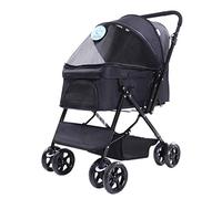 Grand chariot réversible pour animaux de compagnie, chariots pour chats et chiens, poussette antichoc, direction réglable, pliage en un clic, charge maximale 25 kg (noir)