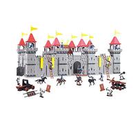 Grand château de chevalier pour enfant avec figurines et accessoires - Jouet château médiéval à partir de 3 ans - Avec chevaliers, chevaux, drapeaux et échelles - Système d'emboîtement en plastique