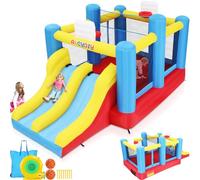 Grand château Gonflable pour Enfants de 3 à 12 Ans, Filet de Volley-Ball, Toboggan et Grand Trampoline, château Gonflable avec Ventilateur, Maison Gonflable pour Enfants, intérieur/extérieur, Cadeau