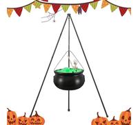 Grand chaudron d'extérieur avec trépied et lumières pour Halloween, accessoires festifs pour patio, jardin, arrière-cour, maison hantée, séance photo, sentier, entrée