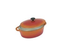 Crealys 501602, grande COCOTTE Grand Chef ovale en fonte émaillée 9 litres - Extérieur orange et intérieur blanc - toutes sources de chaleur y compris induction