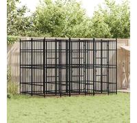 Grand chenil d'extérieur en acier de 7,37 m², construction robuste et durable pour un écoulement sûr, porte rabattable verrouillable et grille en maille ventilée