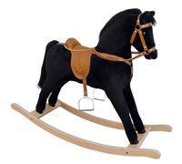 Grand cheval à bascule noir en bois, cheval en peluche 96-113