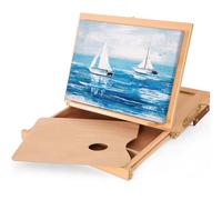Grand Chevalet De Table Avec 3 Tiroirs De Rangement, Chevalet De Table Réglable En Bois De Hêtre Pour La Peinture, Boîte À Croquis Portable Pour Matériel D'art(With 1 drawer+wood palette)