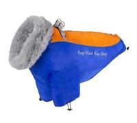 Grand Chien Down Veste avec Col en Fourrure d'hiver Enlemeuse Chaude Imperméable Labrador Shepherd Golden Retriever Bulldog Mabe,Bleu,3XL