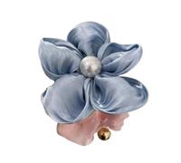 Grand chouchou d'été pour cheveux, élastiques en polyester pour queue de cheval avec motif floral (bleu)