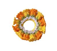 Grand chouchou élastique fait à la main en crochet pour queue de cheval - Orange et jaune