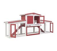 Grand clapier en bois, 204 x 45 x 85 cm, rouge et blanc, durable, pour lapins et petits animaux, enclos pour jardin et extérieur