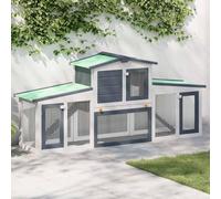 Grand clapier gris et blanc 201 x 45 x 85 cm en bois avec 2 étages, bois de sapin massif et toit bitumé pour un élevage sûr de petits animaux, extérieur avec ventilation, surélevé