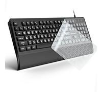 Grand clavier d'ordinateur à imprimé filaire USB avec housse, repose-poignet, lettres clés surdimensionnées pour personnes malvoyantes et malvoyantes, facile à voir et à taper pour ordinateur portable