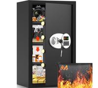 Grand Coffre-Fort Ignifuge de 85 L Avec Porte-Documents, Numérique Avec 2 Clés et 3 Étagères Amovibles, Électronique pour Classeurs A4, Médicaments