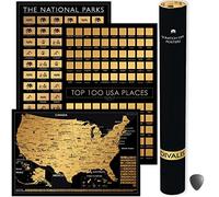 Grand coffret cadeau 3 en 1 - Poster à gratter 63 parcs nationaux, carte des États-Unis, poster à gratter des destinations des États-Unis - Tracker de voyage pour marquer vos voyages - Lot de 3