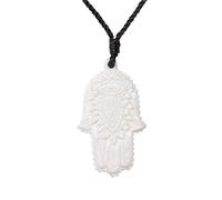 Grand Collier amulette Main de Hamsa en os sculpté à la Main pour Homme - Talisman Protecteur Contre Le Mauvais œil pour la Protection - Bijoux spirituels bohèmes pour Hommes et Femmes - Pendentif
