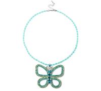 Grand collier avec pendentif papillon brillant pour femme - Bijou élégant fabriqué avec des diamants colorés brillants - Design vif - Dégradé bleu-vert - Chaîne réglable légère et confortable pour la