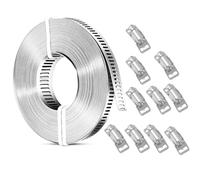 Grand collier de serrage réglable de 5 mètres en acier inoxydable avec 8 fixations, fixations à vis métalliques et cerclage pour tuyau, conduit, poteau, tube