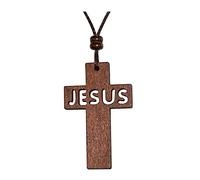 Grand Collier en Bois Jésus Croix Pendentif Pour Hommes Femmes Sculptées Casual Pull Chaîne Christian Baptême Noël Pâques Prière Confirmation Anniversaire Cadeau Voiture Rétroviseur Miroir Suspendu