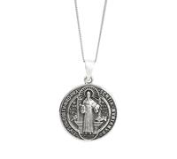Grand collier médaillon Benoît en argent sterling pour homme et femme - Pièce de Saint en argent 925 sur chaîne gourmette de 45,7 cm - Bijoux de foi classiques pour la protection - Pendentif en relief