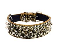Grand collier personnalisé en cuir synthétique à pointes de 5,1 cm de large pour Pitbulls Big Pet Products Taille M, L, XL, fournitures pour chiens, doré, XXL