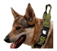 Grand collier pour chien avec support Air Tag, collier Air Tag avec poignée de freinage gros plan pour bergers allemands, labrador, rottweilers, triple anti-rupture, nylon, 30 à 62 cm (vert, XL (49,5