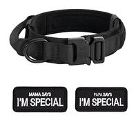 Grand Collier Tactique pour Chien - Collier pour Chien Durable avec poignée, Collier pour Chien de Berger Allemand de Taille Moyenne et Grande avec 2 Patchs, Noir, M