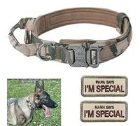 Grand Collier Tactique pour Chien - Collier pour Chien Durable avec poignée, Collier pour Chien de Berger Allemand Moyen et Grand avec 2 Patchs, Camouflage Gris,XL